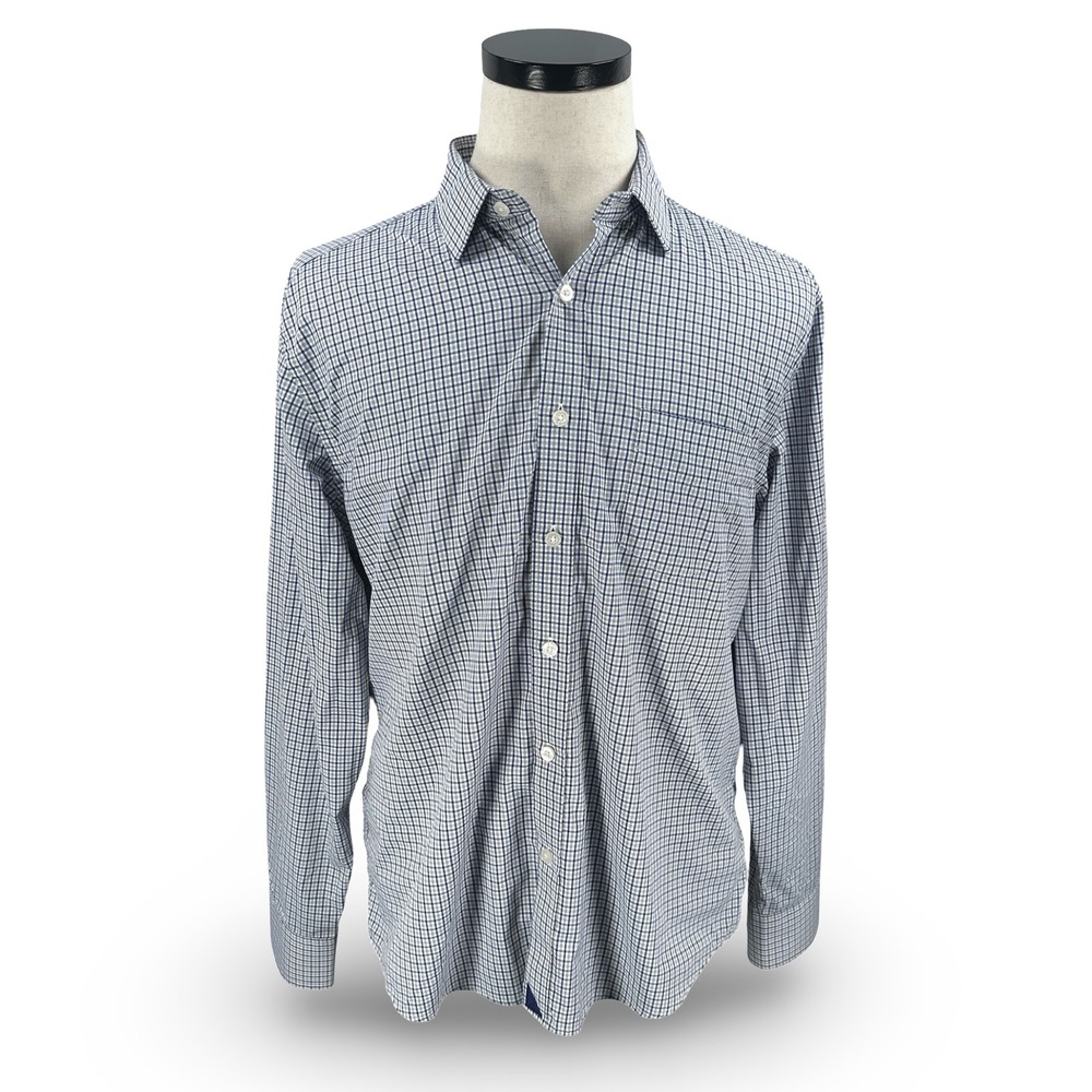 UNTUCKit Mens Large Navy Gray Micro Check Performance Stretch Button Shirt